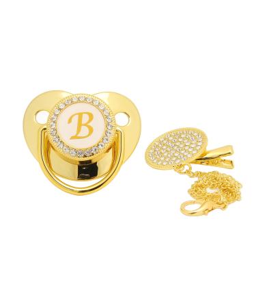 Golden baby pacifier with clip 26 letters curved design silicone bling clips 6 to 18 months milk powder feeding feeding soothing young girls at home outdoor diy decoration