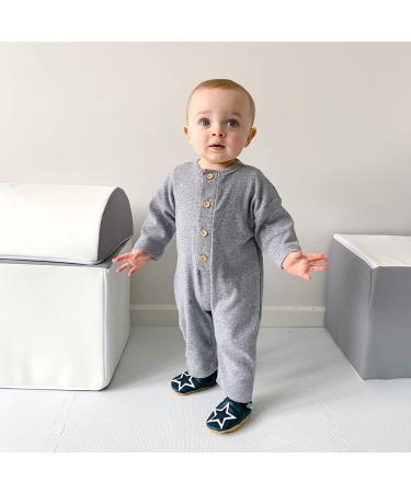 Dotty Fish Soft Leather Baby Shoes | Toddler Boys Non-Slip Suede Sole | Navy & White Star | 0-6 Months - 4-5 Years - Buy Online on SooperMarket.com