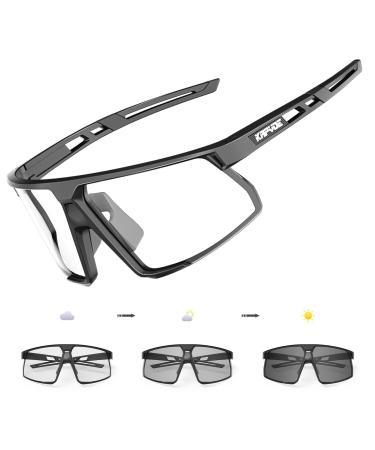 Kapvoe photochromatic self-tinting bicycle glasses men women uv400 protection clear sports sonnen glasses tr90 frame sunglasses for sports cycling mtb bike ride sports glasses baseball running a01-black