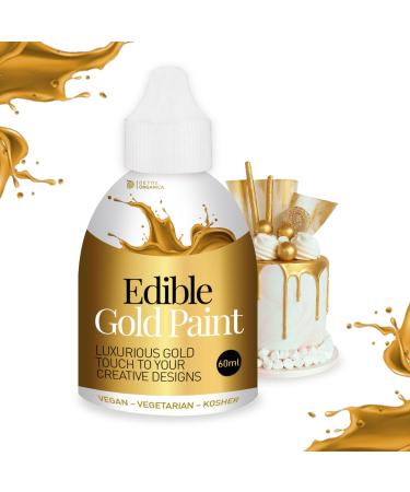 Gold Edible Paint 60 ml - Edible Gold Paint for Cake Decorating Gold Food Paint to Use with Sponge Brush or Thinned with Airbrush Vegan Vegetarian Suitable