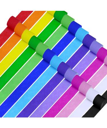 26 Rolls 710 Yard Party Streamers Rainbow Streamers Photo Booth Backdrop Decorations Red Green Blue White Black Crepe Paper Decorative Streamers 1.8" W x 27 Yard/roll for Birthday Festival Party Decor