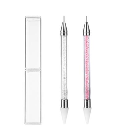 2 Pieces Nail Rhinestone Picker Dotting Pen Dual-ended Rhinestone Gems Crystals Studs Picker Nail Dotting Pen Wax Tip Pencil Pick up Applicator for DIY Nail Art (Pink White)