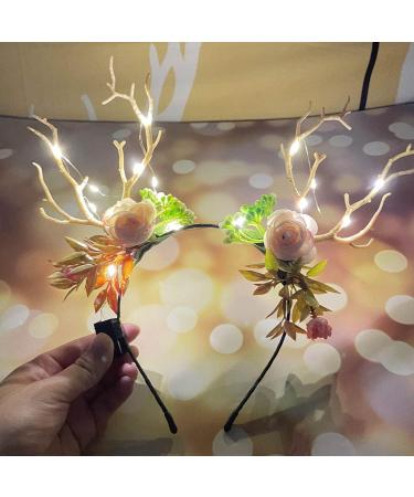 Prosy LED Flower Light up Antlers Headbands Glowing Butterfly Headband Christmas Hair Bands Party Decorative for Women and Girls Multicolor 7 - Buy Online on SooperMarket.com