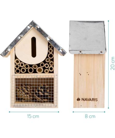 Navaris Wooden Insect Hotel - Natural Wood Garden Shelter for Bees, Butterflies, Ladybirds - 15 x 8 x 20 cm - Buy Online on SooperMarket.com