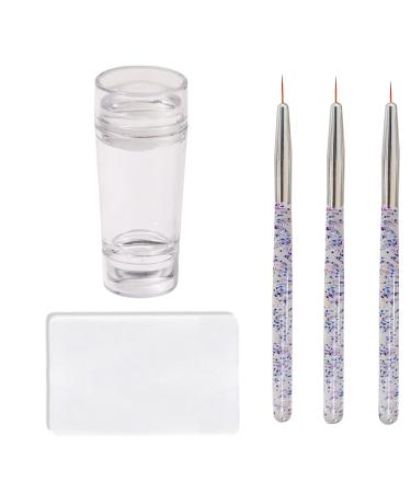 Famidiqgo 3-part nail art stamp with two ends nail art brushes-French Pointed Nail Stamp clear nail art stamp jelly with scraper to make your own nail studio 1 double head + 1 scraper + 3 pens