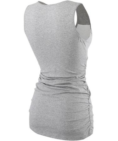 ZUMIY Maternity Nursing Top - Women's Cotton V Neck Ruched Waist Double Layered Tank in Grey - Buy Online on SooperMarket.com