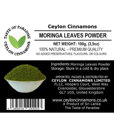 Ceylon Cinnamons Dried Moringa Leaves Powder 100g /3.5oz Premium Quality Green Superfood Caffeine Free - Buy Online on SooperMarket.com