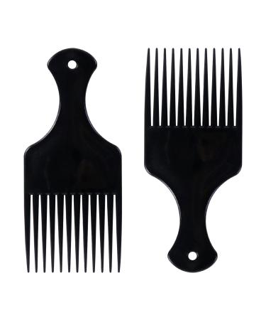 Sularpek 2 Pcs Afro Hair Comb Black Plastic Afro Hair Comb Hair Hair Pick Comb Smooth & Sturdy Wide Tooth Plastic Afro Pick for Detangling And Styling Curly Wavy Frizzy And Afro Hair