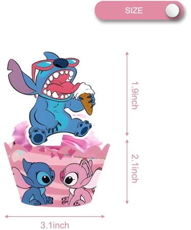 Pink Stitch Cake Cupcake and Wrappers Paper Wraps Decoration Supplies Stitch Cupcake Topper for Kids Birthday Party (Pink) - Buy Online on SooperMarket.com
