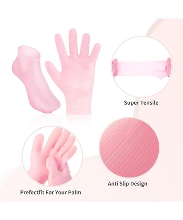 Moisturizing Silicone Gel Spa Socks Set for Dry Cracked Skin - Anti-Slip Heel Socks for Foot & Hand Softening - 2 Pairs - Pink - Buy Online on SooperMarket.com