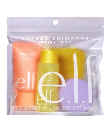e.l.f. Skin Supers Mini Kit - Brightening Skincare Set with Toner Cleanser Moisturizer & Exfoliating Peel Pads for Smooth Hydrated Skin - International Shipping Available - Buy Online on SooperMarket.com