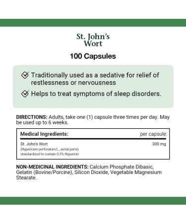 Nature's Bounty St. John's Wort 300mg Pills Supplement Helps to Treat Symptoms of Sleep Disorders 100 Capsules - Buy Online on SooperMarket.com