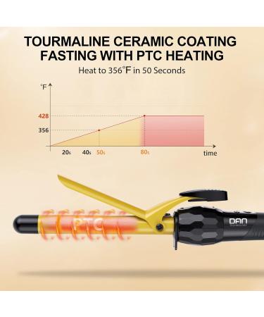DAN Technology 3/4 Inch Tourmaline Ceramic Hair Curling Iron - Fast Heating LCD Screen Auto Off | Ideal for DIY & Salon Use (Gold Black - Buy Online on SooperMarket.com