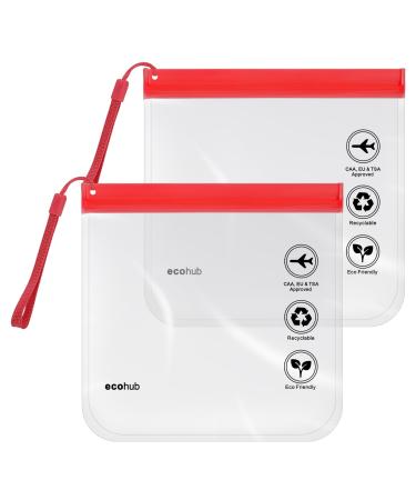 ECOHUB Airport Security Liquids Bags EVA Airport Liquid Bag 20 x 20cm Airline Approved Clear Travel Toiletry Bag for Women Men Zip Lock Bags with Strap for Travel (2 pcs Red) Red With Carrying Handle