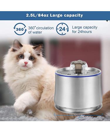 JJYPET 84oz/2.5L Stainless Steel Cat and Dog Water Fountain with Ultra-Quiet Pump and Filters for Multiple Pets - Buy Online on SooperMarket.com