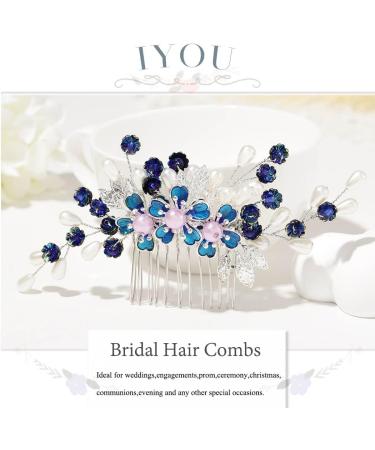 IYOU Flower Wedding Hair Combs Blue Pearl Bridal Headpiece Floral Leaf Hair Piece Bride Bridesmaid Hair Accessories for Women - Buy Online on SooperMarket.com