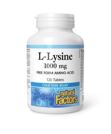 Natural Factors L-Lysine 1000mg 120 tablets Double Strength Formula Reduces the Recurrence Severity and Healing Time of Cold Sores