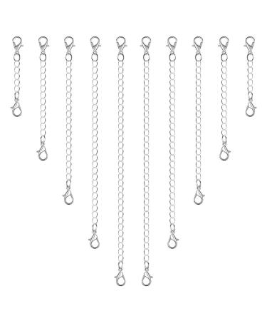 Anezus 10Pcs Necklace Extenders, Jewelry Extenders for Necklaces, Silver Bracelet Extender, Chain Extenders for Necklace, Bracelet and Jewelry Making (Assorted Sizes)