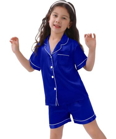 SWOMOG Kids Silk Pyjamas| Short Sleeve Satin PJs Sets for Boys & Girls| Blue, Ages 6-7| Button-Down Silky Nightwear for Children & Teens - Buy Online on SooperMarket.com