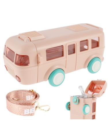 Txkrhwa Car Straw Water Cup 500ml Portable Bus Water Bottle with Shoulder Strap Leak-Proof Kids Small Square Drinking Cup Cute Cartoon Water Jug Toy Locking Flip Lid Water Kettle for Kids(Pink)