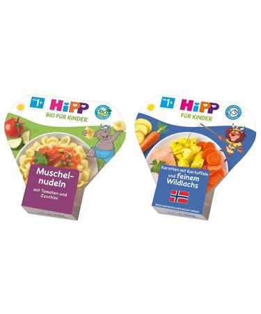 Hipp mussel noodles with tomatoes and zucchini organic 6 Pack (6 x 250 g) & children's plate carrots with potatoes and fine wild salmon 6 Pack (6 x 250g) bundle with children's plate carrots