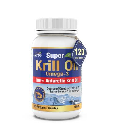 Herba Krill Oil Omega 3 Supplements - 120 Softgels | 1000mg of Antarctic Krill Oil Per Day (2 softgels 500mg each) | Source of Omega 3 Fatty Acids | High Astaxanthin | Premium Grade - 500mg Krill Oil per Soft Gel | 2 Months Supply