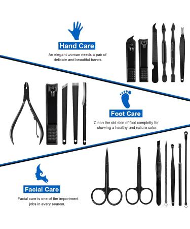 Manicure Set Nail Set Nail Clipper Kit Professional - Stainless Steel Pedicure Set Nail Grooming Kit of 18pcs with Case for Travel (Black/Blue) - Buy Online on SooperMarket.com