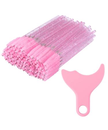 G2PLUS Disposable Eyelash Mascara Wands Brushes and Lip Gloss 50PCS Makeup Applicators Brushes and 1PC Silicone Eyelash Pad 51 Glitter Pink