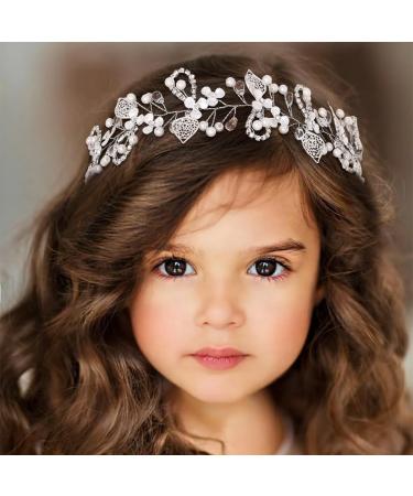 IYOU Princess Crystal Headpiece Silver Flower Wedding Headband Pearl Holy Communion Hair Accessories for Flower Girl Bride Bridesmaid - Buy Online on SooperMarket.com
