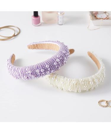 Padded Pearl Headbands 2 Pack - Lavender & Off White Crystal Headbands for Women - Buy Online on SooperMarket.com