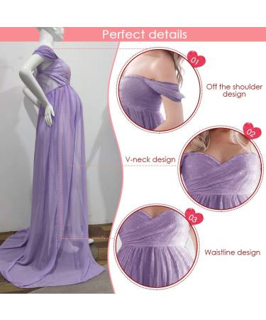 FEOYA Maxi Maternity Dress - Chiffon Lace Strapless Gown for Pregnant Women Photography, Full Length Purple - Buy Online on SooperMarket.com