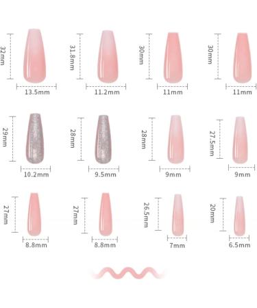 RUNRAYAY Pink French Press on Nails with Sequins Design - Gradient Fake Nails for Women | Acrylic Full Cover Coffin Spring Summer - Buy Online on SooperMarket.com