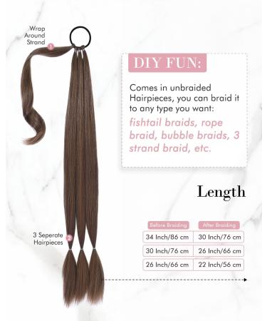 REECHO Long Straight Wrap Around Ponytail Extension - Ginger Brown 34 Inch | Synthetic Hairpieces for Women - Buy Online on SooperMarket.com