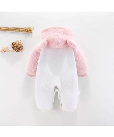 Haokaini Newborn Bear Snowsuit | Cotton Fleece Hooded Romper Jumpsuit | Baby Girls Boys 6-9 Months | White+Pink - Buy Online on SooperMarket.com