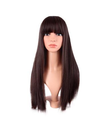 MapofBeauty 22 Inch/56 cm Long Straight Synthetic Hair Heat Resistant Party Cosplay Wig (Dark Brown)