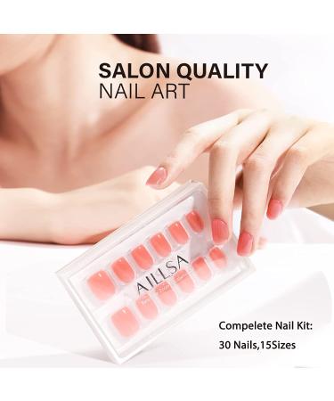 AILLSA Press On Nails - Short Glue On Fake Nails Set | 15 Sizes 37-Piece with Glue Grapefruit - Buy Online on SooperMarket.com