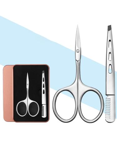 Manual Eyebrow Cutter & Tweezers | Eyebrow Care Scissors for Beard Eyelashes Nose Hair - Silver - Buy Online on SooperMarket.com