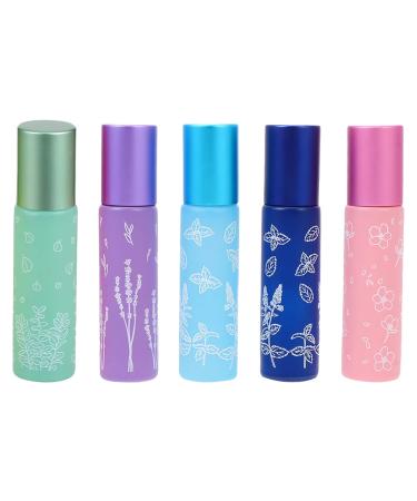 5pcs Printed Roller Bottle Glass Bottles 10ml Essential Oil Roller Bottles Glass Sample Bottle Glass Roller Bottles Clear Roller Bottles Bottling Massage Travel