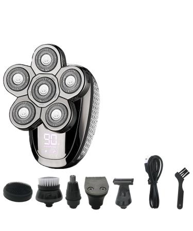 6 in 1 Men's 4D Electric Shaver Rechargeable 6 Floating Heads Beard Nose Ear Hair Trimmer Bald Head for Men Razor Clipper Face(Silver)