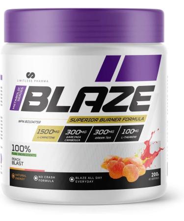 Limitless Pharma Blaze Thermogenic Fat Burner | Fat Metabolism Support Weight Management Increased Energy Endurance | L-Carnitine Garcinia Cambogia Green Tea Caffeine | 40 Servings (Peach Blast) Peach Blast 40 Servings (Pack of 1)