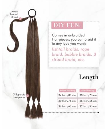REECHO DIY Braid Ponytail Extension - Long Straight Synthetic Hair Wrap Around Ponytail- Medium Brown 30Inch 160g - Buy Online on SooperMarket.com