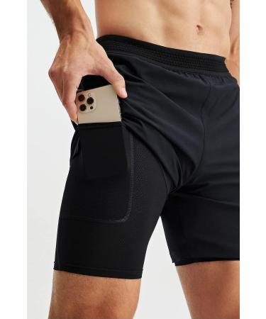 Fabletics Men's The Fundamental Short (Lined) - Black, XL | 7 Inseam, Lightweight Athletic Shorts for Workout, Running, Gym, Yoga - Buy Online on SooperMarket.com