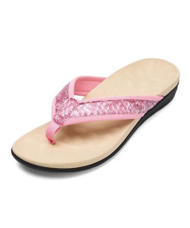 KUMNY Womens Orthotic Flip Flops Arch Support Thong Sandals for Comfortable Walk Casual Slippers 10 Pink