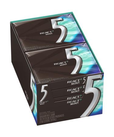 5 Gum React Mint Sugarfree Gum, 10 Packs (150 Pieces Total)
