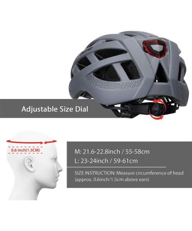 Adult Bike Helmet with Light - Matte Gray - L(23-24 in/59-61cm) | Mountain Road Bicycle Helmet for Men and Women - Buy Online on SooperMarket.com