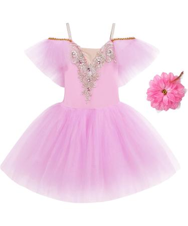 Girls Toddler Ballet Leotards with Glitter Tulle Skirt & Ruffle Sleeves | 2PCS Tutu Dress Set | Pink | 7-8 Years - Buy Online on SooperMarket.com