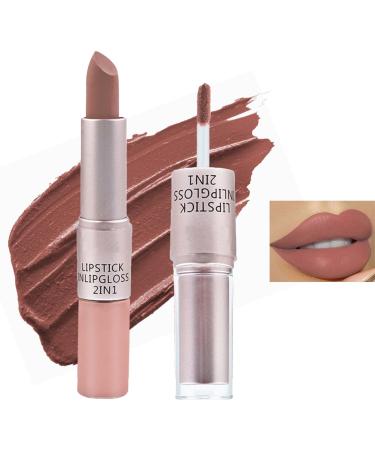 2 In 1 Matte Lipstick & Liquid Lipstick Waterproof Velvet Lip Gloss Long Lasting Matte Nude Lipstick Full Color Lip Stick Gloss Stain Lipgloss Set for Women(01)