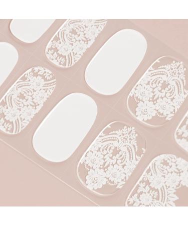 DANNI & TONI 28 Stickers Semi Cured Nail Wraps Soft Self-Adhesive Gel Nail Stickers(Exoticism) Clear Colour Painted with White European Patterns.