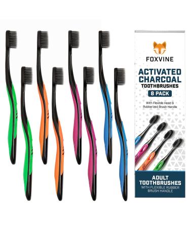 Charcoal Toothbrushes 8 Pack - Extra Soft & Slim Bristles - Remove Stains Plaque & Whitens Teeth - Individually Wrapped for Travel - Safe for Adults & Kids