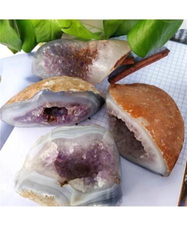 Specimen Healed Natural Agate Rough Stone Raw Crystal Hole Cut Purple Cluster Crystal Ornaments As a Gift FZUGEDRLI (Size : 100-150g)